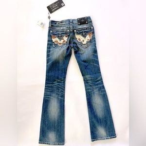 Miss Me Women's Cow Hide Pocket Medium Wash Boot Cut Jeans size 25 Jw4292B6